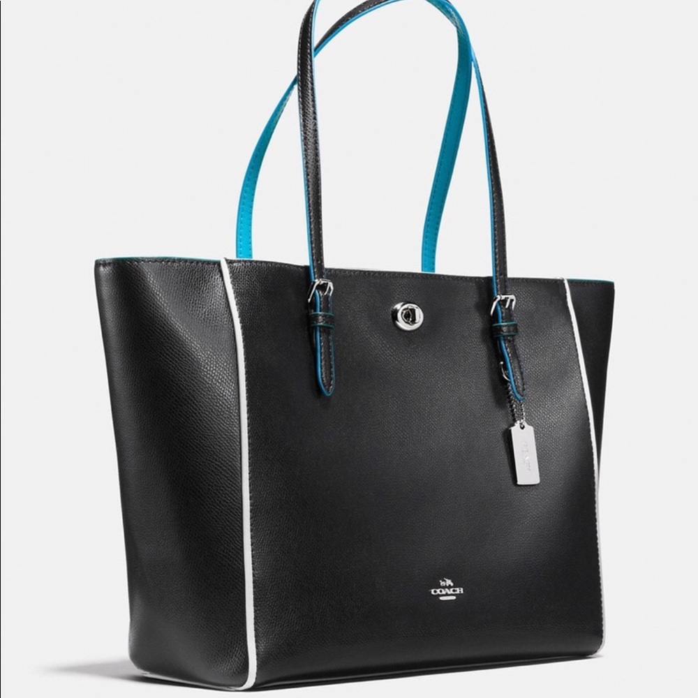 Coach Turnlock Tote Black & Turquoise